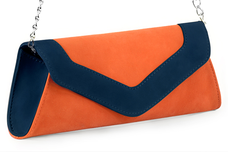 Clementine orange and navy blue women's dress clutch, for weddings, ceremonies, cocktails and parties. Front view - Florence KOOIJMAN